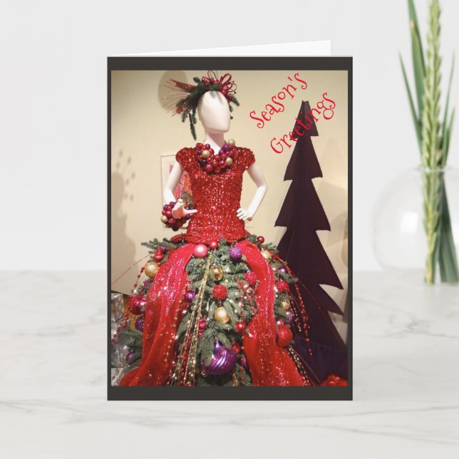 Afrocentric Dress Form Mannequin Christmas Tree Holiday Card (Front)