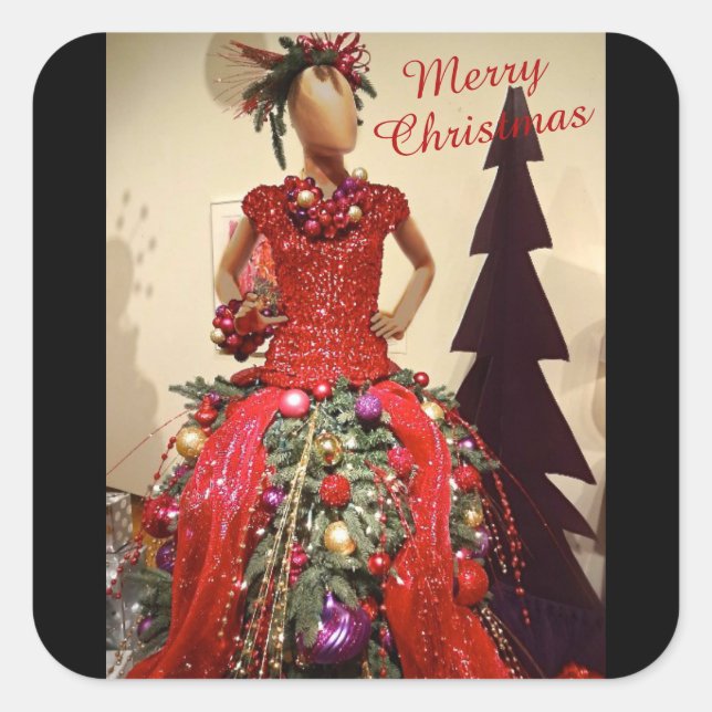 Afrocentric Dress Form Mannequin Christmas Tree Square Sticker (Front)