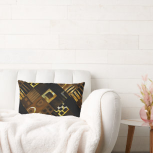 Afrocentric Geometric Gold Brown Black Lumbar Cushion