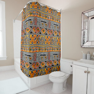 Afrocentric Geometric Motif Cultural Shower Curtain