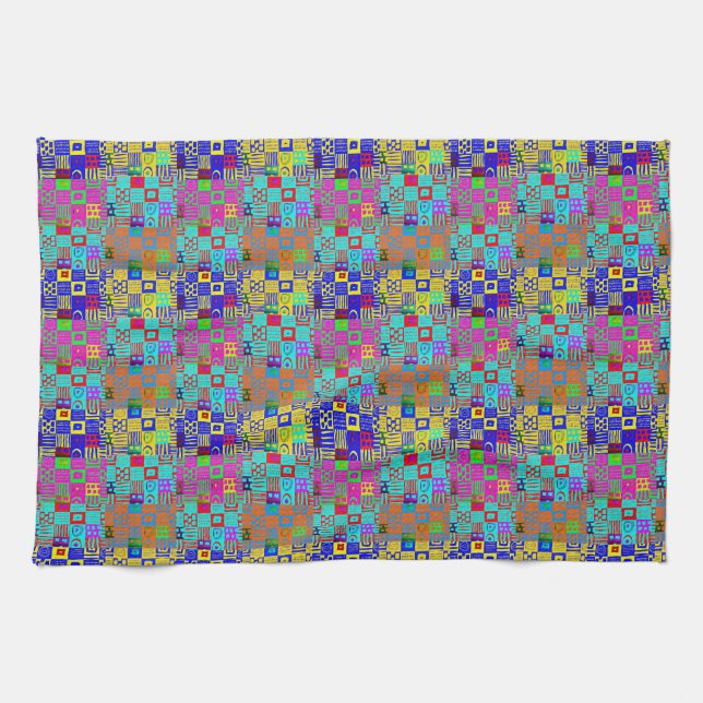 Afrocentric Geometric Motif Multicolored Tea Towel (Horizontal)