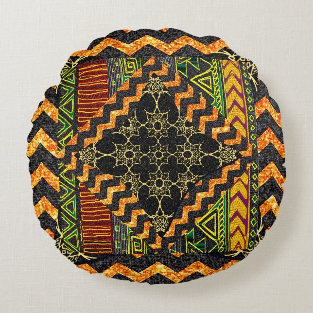Afrocentric Geometric Round Pillow (Front)
