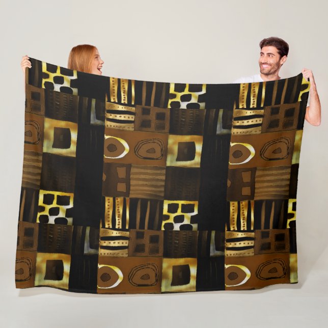 Afrocentric Geometric Throw, Fleece & Sherpa Blank Blanket (In Situ)