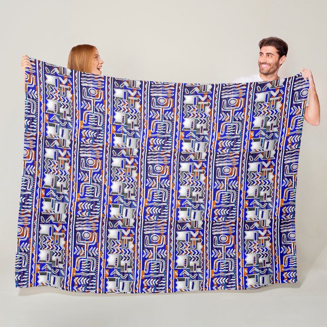 Afrocentric Kuba Cloth Geometric Dance Motif  Fleece Blanket (Creator Uploaded)