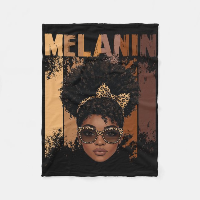 Afrocentric Pride Melanin Queen With Leopard Black Fleece Blanket (Front)
