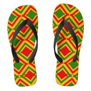 Afrocentric Red Green Yellow Geometric Pattern Jandals