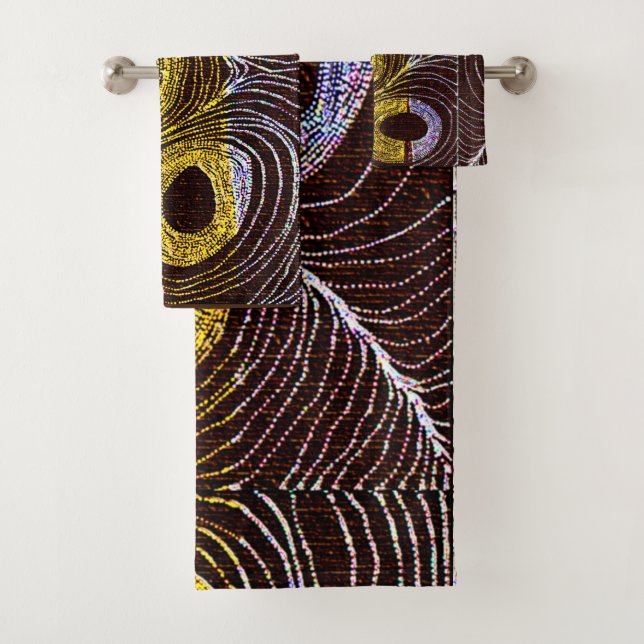 Afrocentric Tribal Bird Feather Bath Towel Set (Insitu)