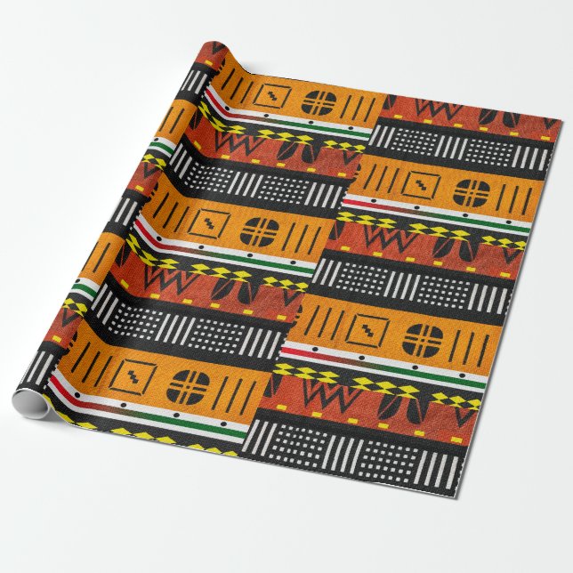 Afrocentric Tribal  Motif Wrapping Paper (Unrolled)