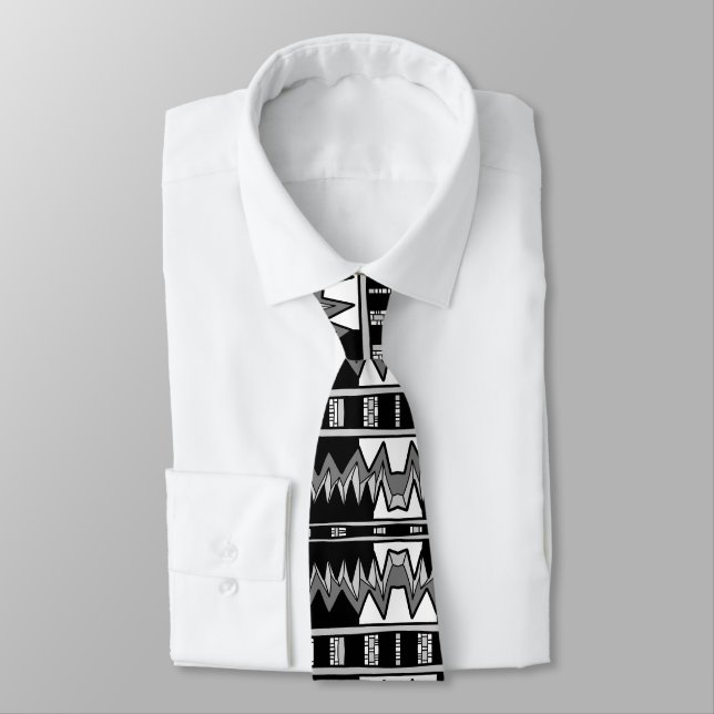 Afrofuturist Pattern Grey  Tie (Tied)