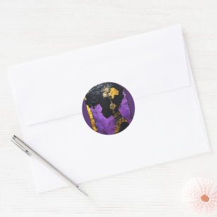 Afrofuturistic Steampunk Woman in Purple  Classic Round Sticker