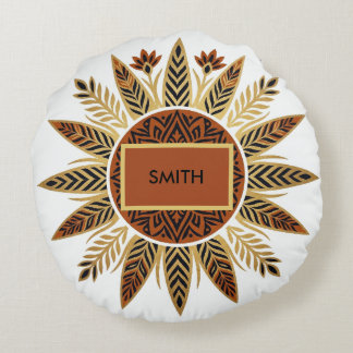 Afrohemian Sunburst Mandala Round Pillow