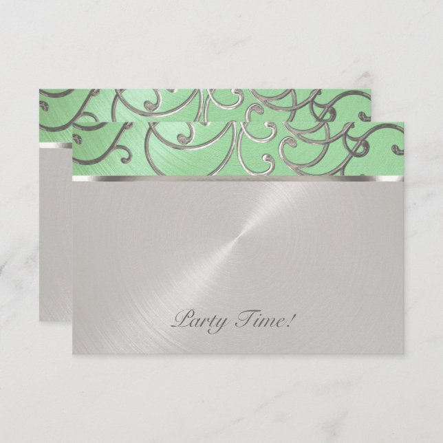 After Party Elegant Mint Green Silver Filigree Invitation (Front/Back)