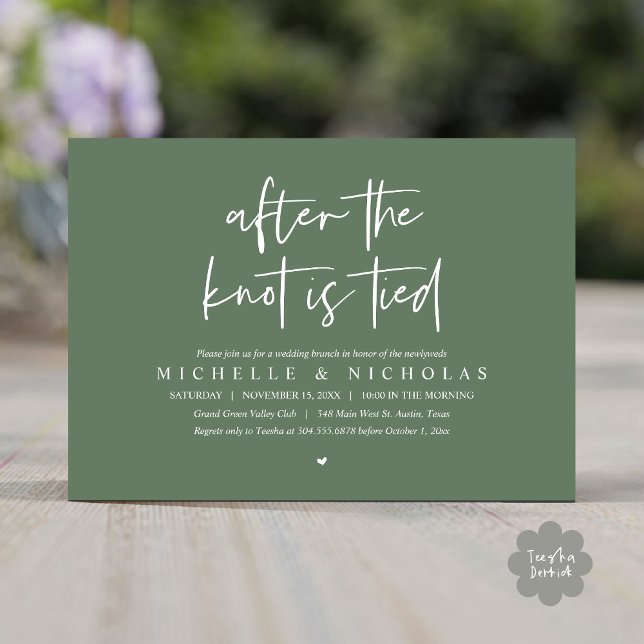 After the knot is tied, Modern Post Wedding Brunch Invitation (After the knot is tied, Modern Casual Post Wedding Brunch Party Dinner Invites Card PDF  Sage green)