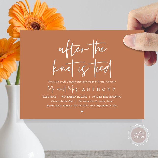 After the knot tied, Happily Ever After Brunch Invitation (After The Knot Is Tied, Post Wedding Brunch Invitation Card, PDF, Modern Script, Copper Rust Brown)