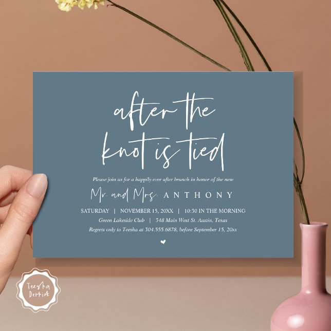 After the knot tied, Happily Ever After Brunch Invitation (After The Knot Is Tied, Post Wedding Brunch Invitation Card, PDF, Modern Script, Dark Dusty Blue)
