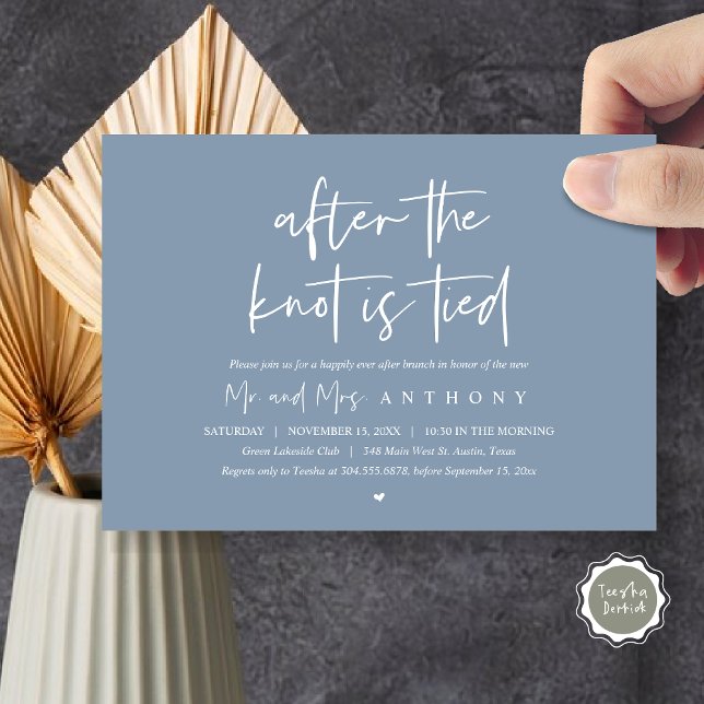 After the knot tied, Happily Ever After Brunch Invitation (After The Knot Is Tied, Post Wedding Brunch Invitation Card, PDF, Modern Script, Dusty Blue)