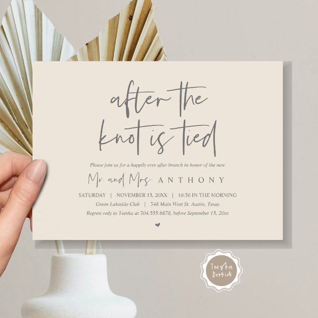 After the knot tied, Happily Ever After Brunch Invitation (After The Knot Is Tied, Post Wedding Brunch Invitation Card, PDF, Modern Script, Grey Cream)