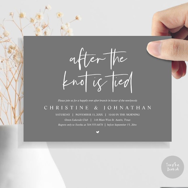 After the knot tied, Post wedding Brunch Invitatio Invitation (After the knot tied, Modern Post wedding Brunch Lunch Dinner Invitation Card, PDF, Dark Grey)