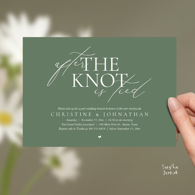 After The Knot Tied, Post Wedding Elopement Brunch Invitation (After The Knot Tied, Post Wedding Elopement Brunch Invitation card contemporary clean sage green)