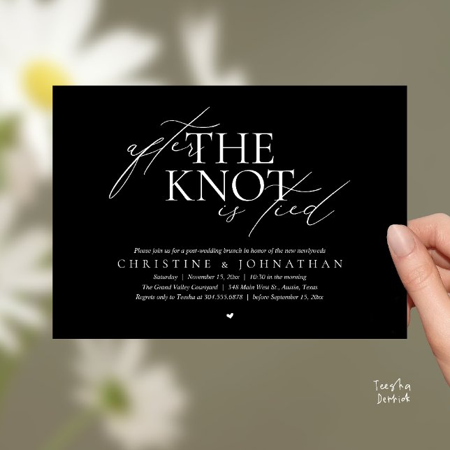 After The Knot Tied, Post Wedding Elopement Brunch Invitation (After The Knot Tied, Post Wedding Elopement Brunch Invitation card contemporary clean black white)