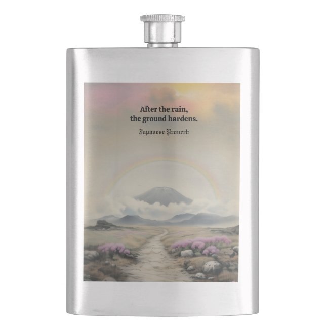After the Rain (Japanese Watercolor Landscape Art) Hip Flask (Front)