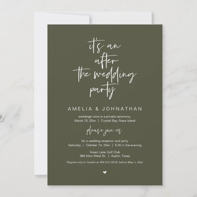 After the wedding, Black, Elopement Party Invitation (Front)