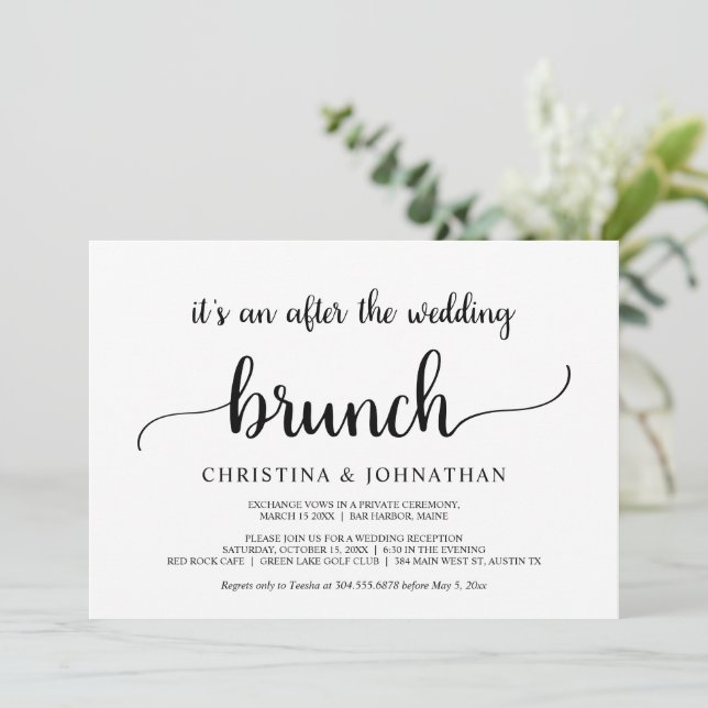 After the wedding Brunch, Modern Rustic Elopement Invitation (Standing Front)