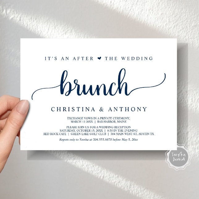 After The Wedding Brunch, Rustic Elopement Invitat Invitation (After The Wedding Brunch, Elopement Invitation Card, Rustic Script in Navy Blue.)