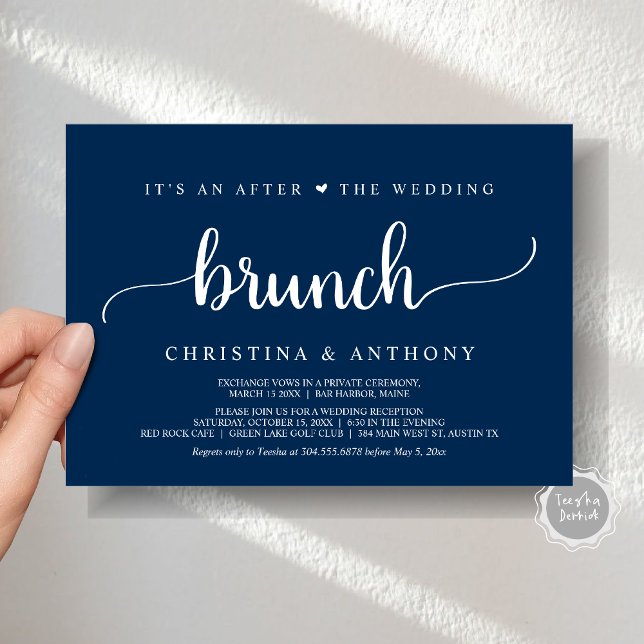 After The Wedding Brunch, Rustic Elopement Invitat Invitation (After The Wedding Brunch, Elopement Invitation Card, Rustic Script in Navy Blue.)