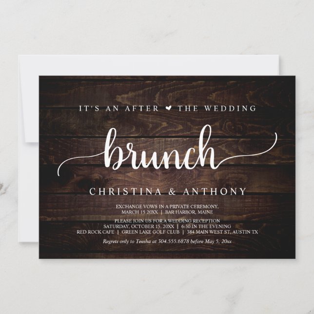 After The Wedding Brunch, Rustic Elopement Party Invitation (Front)