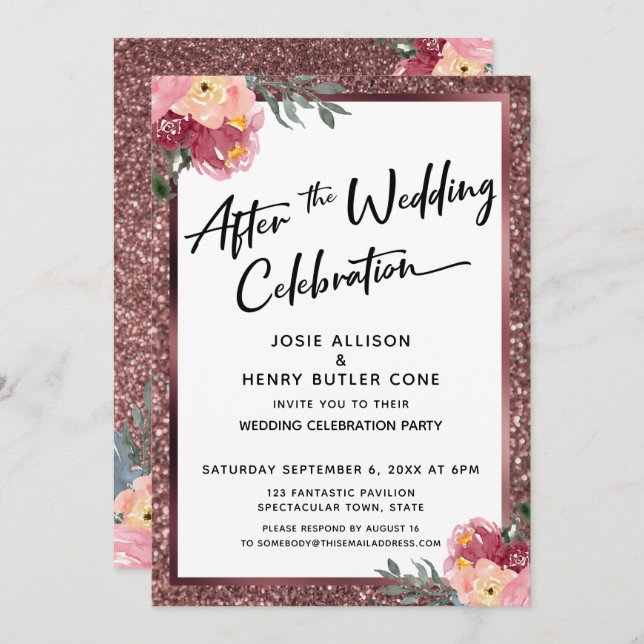 After the Wedding Celebrate Rose Gold Floral Invitation (Front/Back)