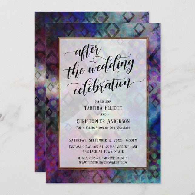 After the Wedding Celebration Abstract w/ Gold Invitation (Front/Back)