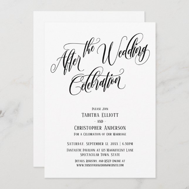 After the Wedding Celebration Elaborate Script Invitation (Front/Back)