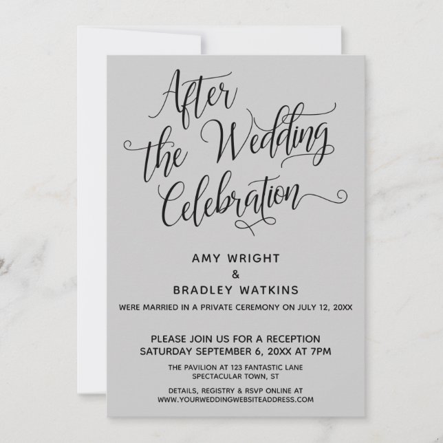 After the Wedding Celebration Elegant Light Grey Invitation (Front)