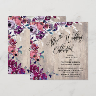 After the Wedding Celebration Flowers Pale Wood Invitation