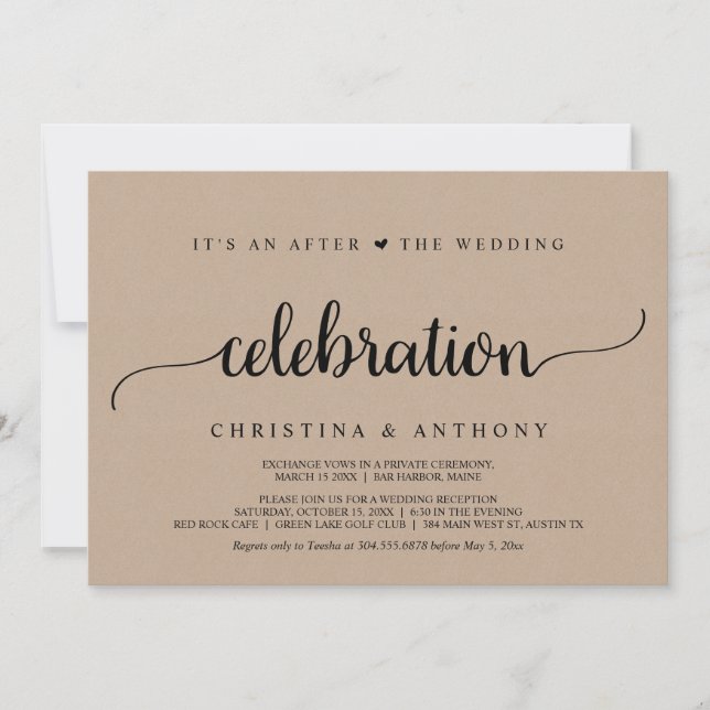 After The Wedding Celebration, Kraft Elopement Invitation (Front)