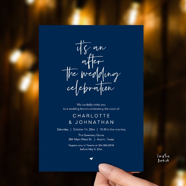 After the wedding celebration, modern brunch invitation (it's an after the wedding celebration, modern brunch invitation card in navy blue)