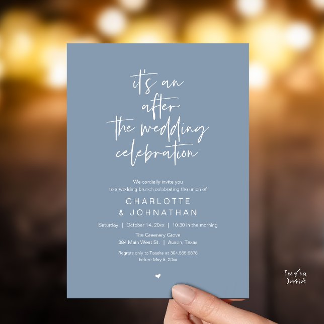 After the wedding celebration, modern brunch invitation (it's an after the wedding celebration, modern brunch invitation card in dusty blue)