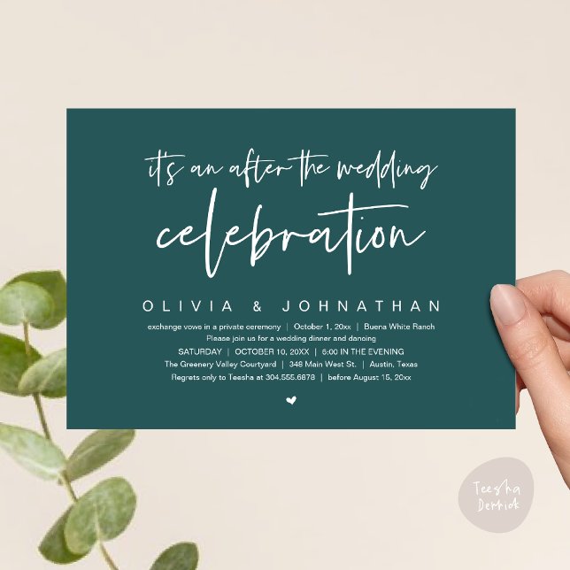 After The Wedding Celebration Modern Dinner Party Invitation (It's an after The Wedding Celebration Modern Dinner Lunch Brunch Party Invites Card Emerald Green)