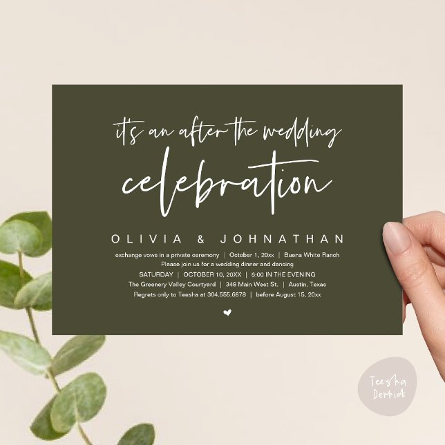 After The Wedding Celebration Modern Dinner Party Invitation (It's an after The Wedding Celebration Modern Dinner Lunch Brunch Party Invites Card  PDF Olive Green)