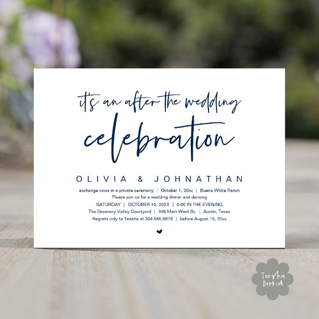 After The Wedding Celebration Modern Dinner Party Invitation (It's an after The Wedding Celebration Modern Dinner Lunch Brunch Party Invitation Card PDF Navy Blue)