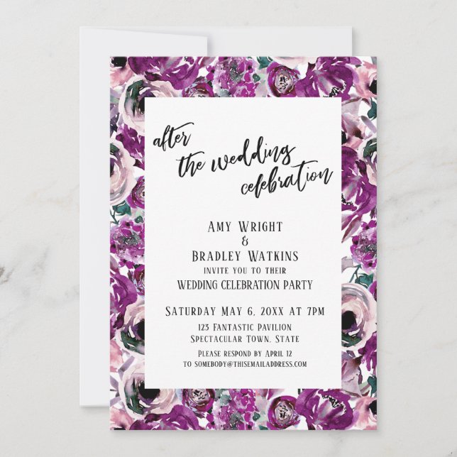 After the Wedding Celebration Painted Pink Flowers Invitation (Front)