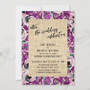 After the Wedding Celebration Pink Flowers Burlap Invitation