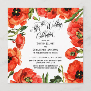 After the Wedding Celebration Red Poppies Wreath Invitation