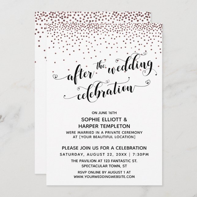 After the Wedding Celebration Rose Gold Confetti Invitation (Front/Back)