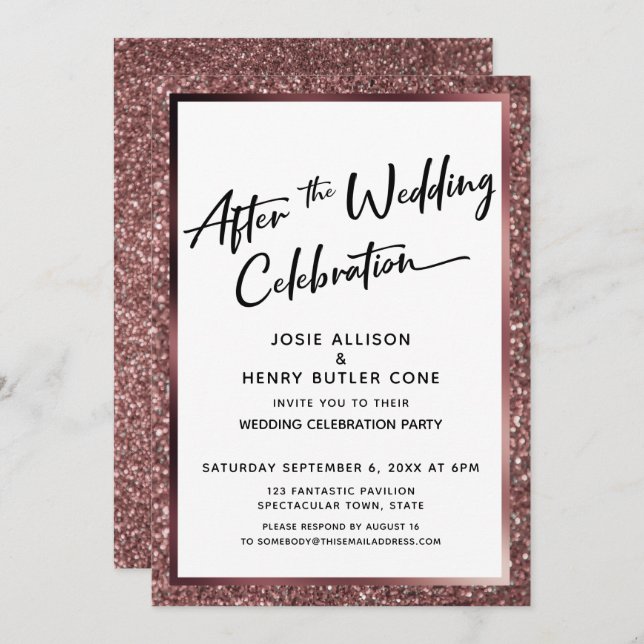 After the Wedding Celebration Rose Gold Glitter Invitation (Front/Back)
