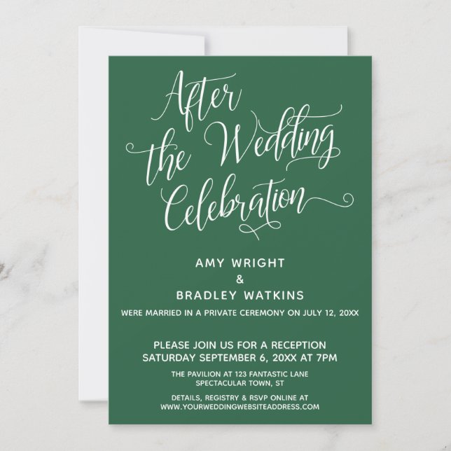 After the Wedding Celebration Simple Leaf Green Invitation (Front)