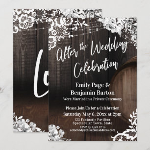 After the Wedding Celebration Wood Barrel Lace Invitation