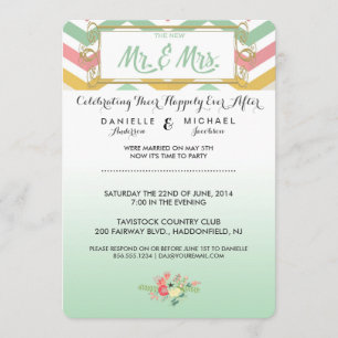 After the Wedding Chevron Pink & Green Invitation