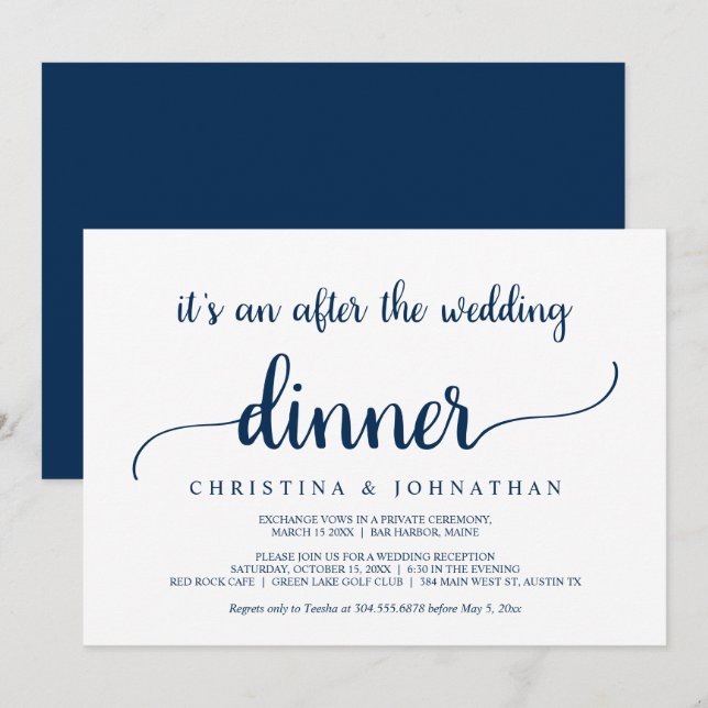 After the wedding Dinner, Modern Rustic Elopement  Invitation (Front/Back)